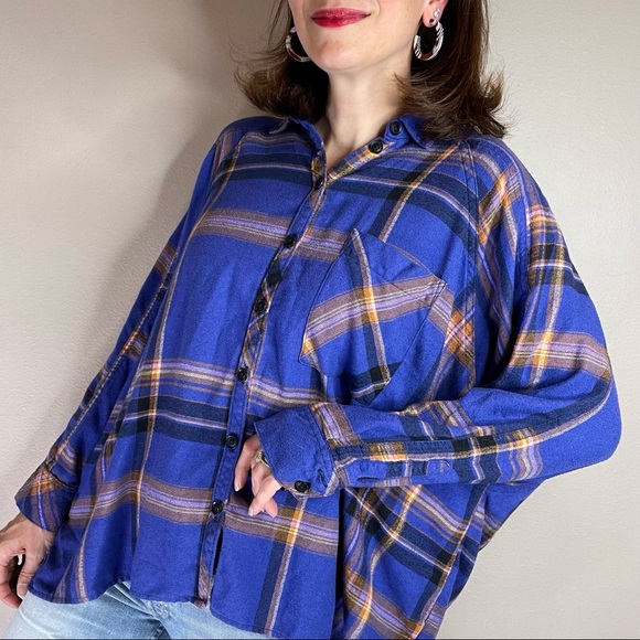 Urban Outfitters Tops - UO BDG Brendan royal blue plaid flannel shirt soft oversized slouchy boxy S